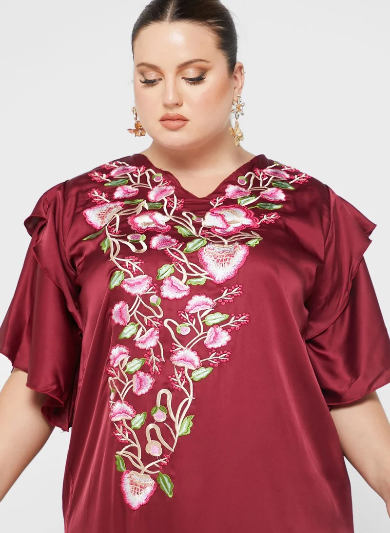 Hayas Closet Curve Ruffle Sleeve Belted Jalabiya