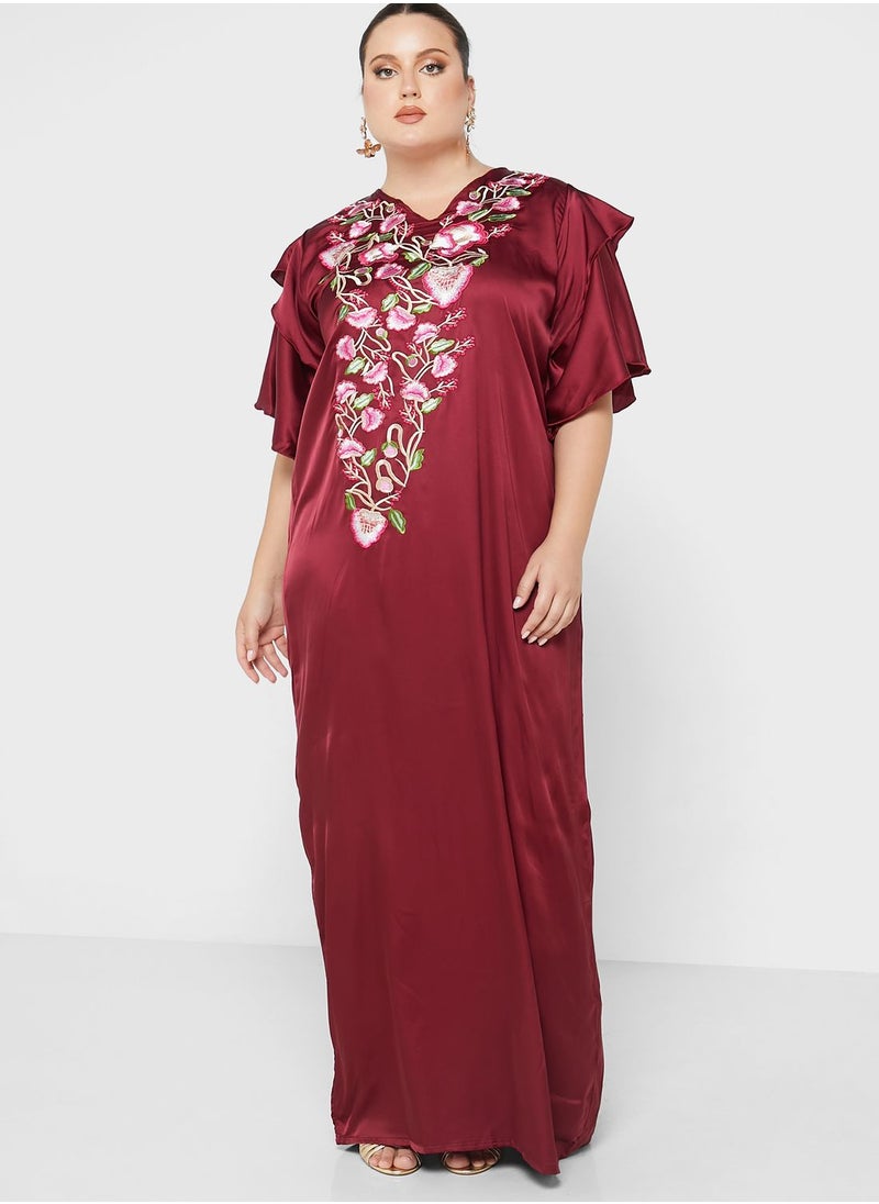 Hayas Closet Curve - Ruffle Sleeve Belted Jalabiya - Image 1
