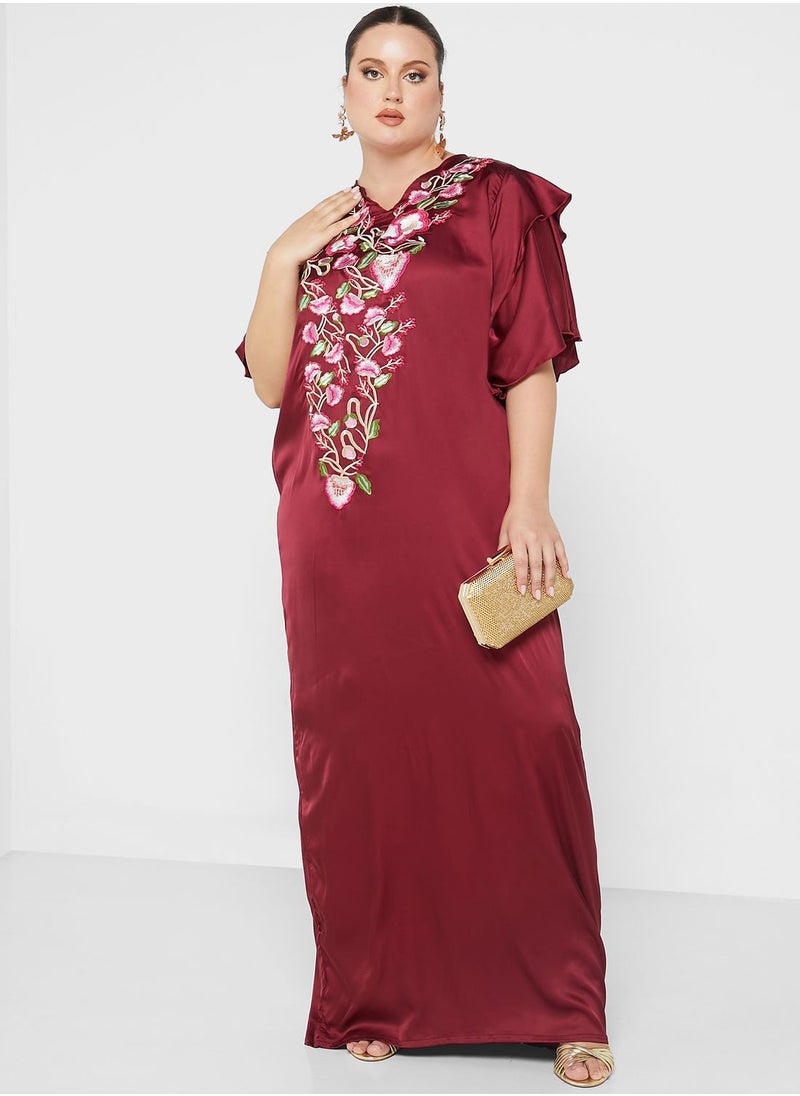 Hayas Closet Curve - Ruffle Sleeve Belted Jalabiya - Image 1