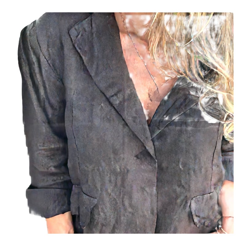 Loose Fit Linen Cotton Blazer Suit Jacket with Button Front for Women - Image 1