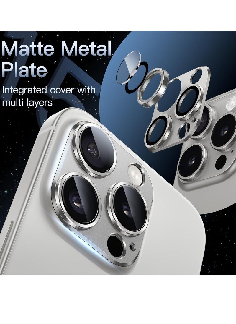 Raxoom Camera Lens Protector for iPhone 15 Pro 6.1-Inch and iPhone 15 Pro Max 6.7-Inch, Full Coverage 9H Tempered Glass Ring Cover, Matte Metal Plate, Case Friendly, 1-Pack (White) - Image 2