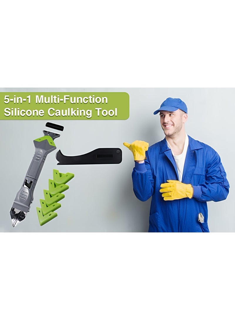 TrustMate 5-in-1 Silicone Caulking Tool with Stainless Steel Scraper & 5 Replaceable Silicone Smoothing Pads – Sealant Remover & Finishing Tool for Bathroom, Kitchen, Sink & Window - Image 2