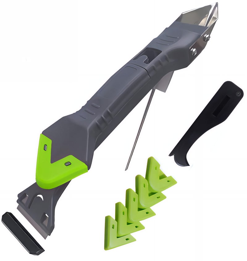TrustMate 5-in-1 Silicone Caulking Tool with Stainless Steel Scraper & 5 Replaceable Silicone Smoothing Pads – Sealant Remover & Finishing Tool for Bathroom, Kitchen, Sink & Window - Image 1