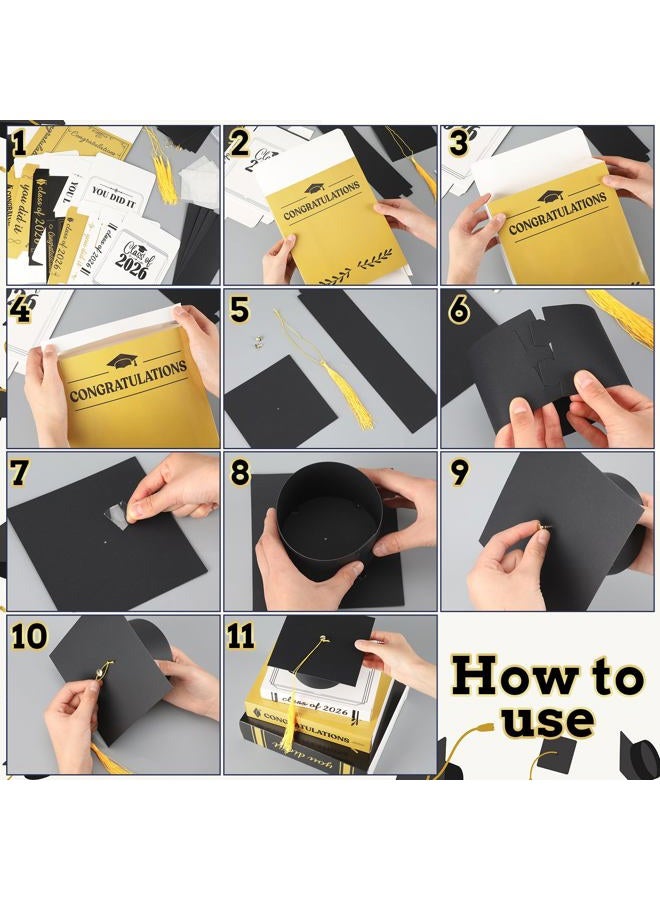 Dunzoom 4 Sets Graduation Tables Centerpieces Class of 2026, 4 Pcs Graduation Cap and 12 Pcs Paper Book Stack Sign Table Toppers, Party Decor Supplies for High School College Bachelor (Gold) - Image 3