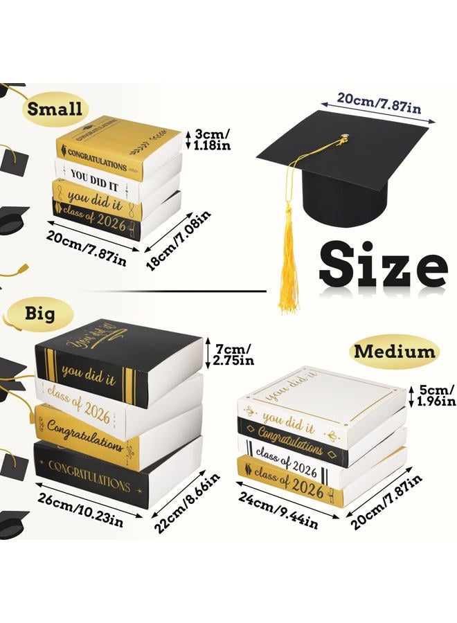 Dunzoom 4 Sets Graduation Tables Centerpieces Class of 2026, 4 Pcs Graduation Cap and 12 Pcs Paper Book Stack Sign Table Toppers, Party Decor Supplies for High School College Bachelor (Gold) - Image 2