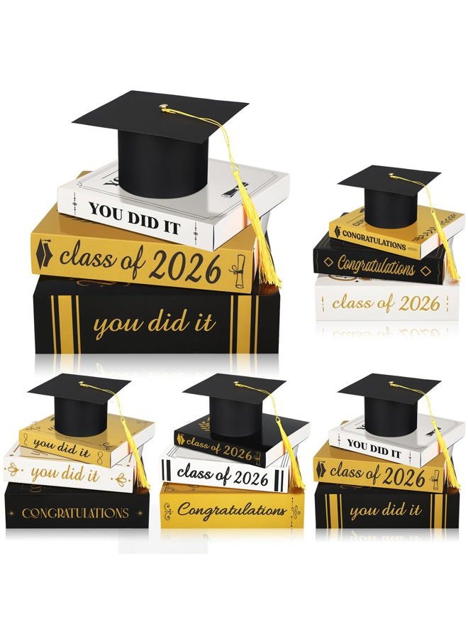 Dunzoom 4 Sets Graduation Tables Centerpieces Class of 2026, 4 Pcs Graduation Cap and 12 Pcs Paper Book Stack Sign Table Toppers, Party Decor Supplies for High School College Bachelor (Gold) - Image 1