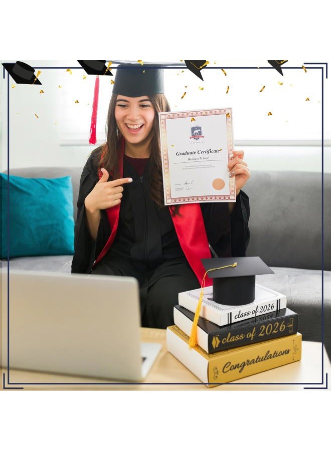 Dunzoom 4 Sets Graduation Tables Centerpieces Class of 2026, 4 Pcs Graduation Cap and 12 Pcs Paper Book Stack Sign Table Toppers, Party Decor Supplies for High School College Bachelor (Gold) - Image 5
