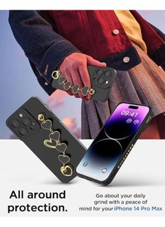 erorex Plus 2 Case For Iphone 15 Pro Max With 2 Screen Protectors Case For Women With Full Camera Lens Protection And Hand Strip Loop Silicone Heart Girly Side Shockproof Cover Iphone 15 Pro Max Black  - Image 2