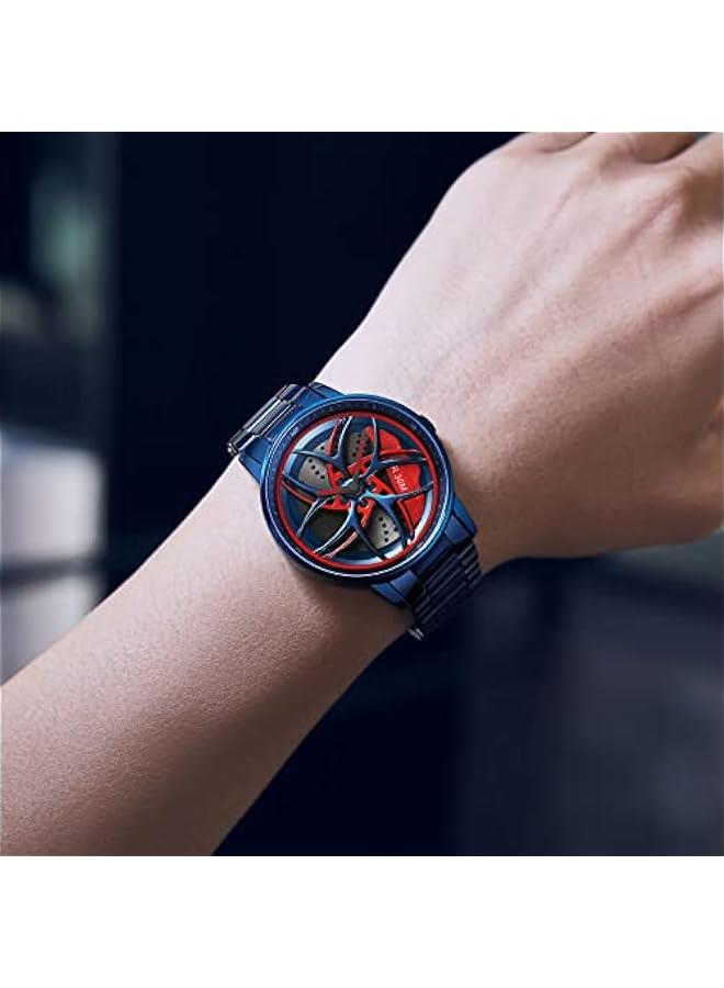 Men's Watch Designer 3D Skeleton Rotation Car Wheel Stainless Steel Leather Band Wrist Watches for Men Analog Quartz Watch Daily Life Waterproof Unique Creative  - Image 3