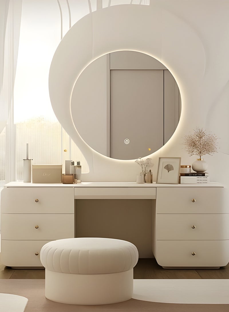 تايمي مرآة ميكب دائرية 60سم باضاءة LED خلفية, مرآة مكياج مناسبة للتسريحة وغرف اللبس والحمام 3 الوان اضاءة ليد - Image 1