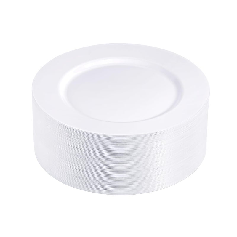 N9R 100PCS White Plastic Plates 1025inch Heavy Duty Plastic Disposable Plates Premium Elegant Dinner Plates for Party