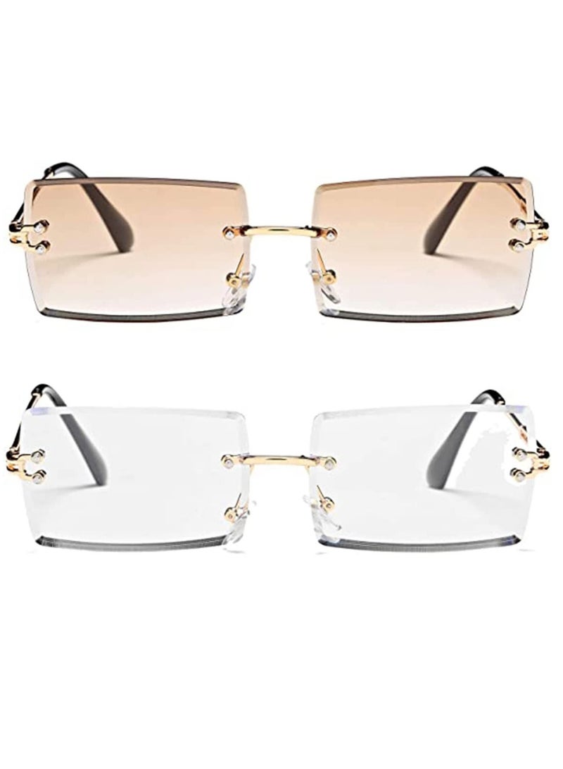 Captaintech Rimless Rectangle Sunglasses for Men Women Small Square Shade Eyewear Vintage Retro Metal Frame - Image 1