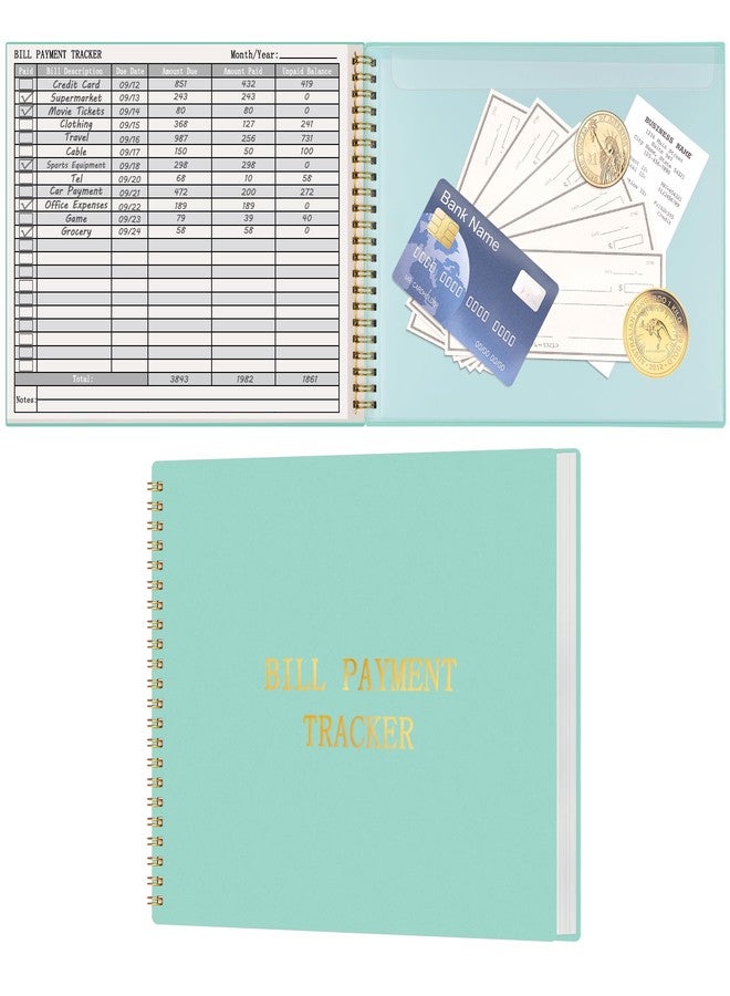 HAUTOCO Bill Tracker Notebook Monthly Bill Payment Tracker for Personal Budgeting Home Financial with 2 Storage Pocket, Payments Checklist Organizer Bill Planner 10.1 x 7.8'', Mint Green - Image 1