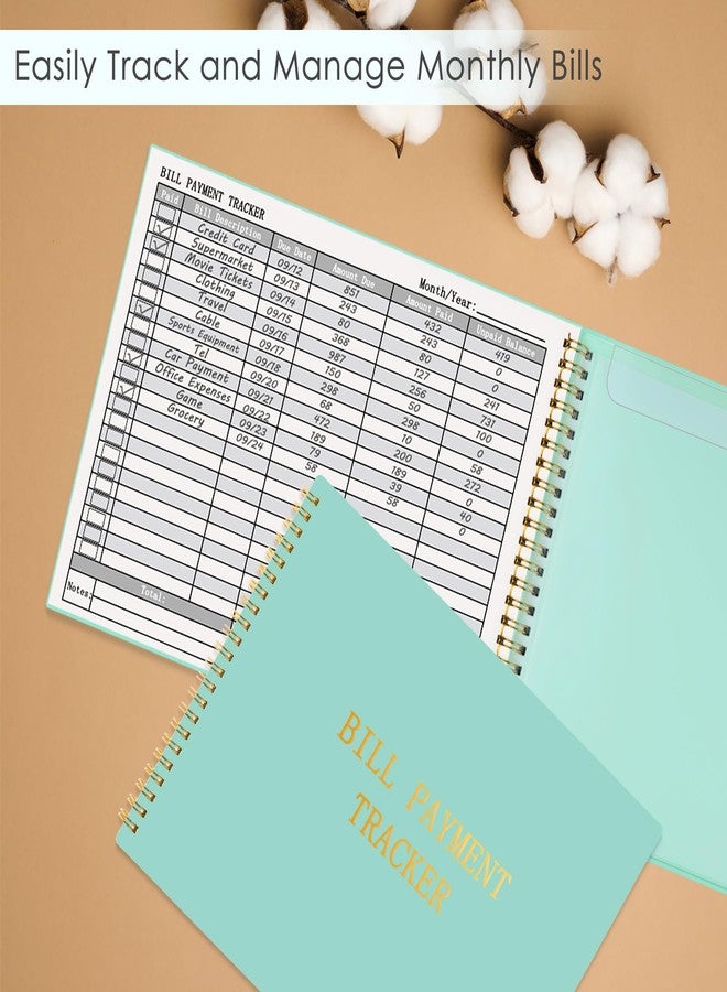 HAUTOCO Bill Tracker Notebook Monthly Bill Payment Tracker for Personal Budgeting Home Financial with 2 Storage Pocket, Payments Checklist Organizer Bill Planner 10.1 x 7.8'', Mint Green - Image 2