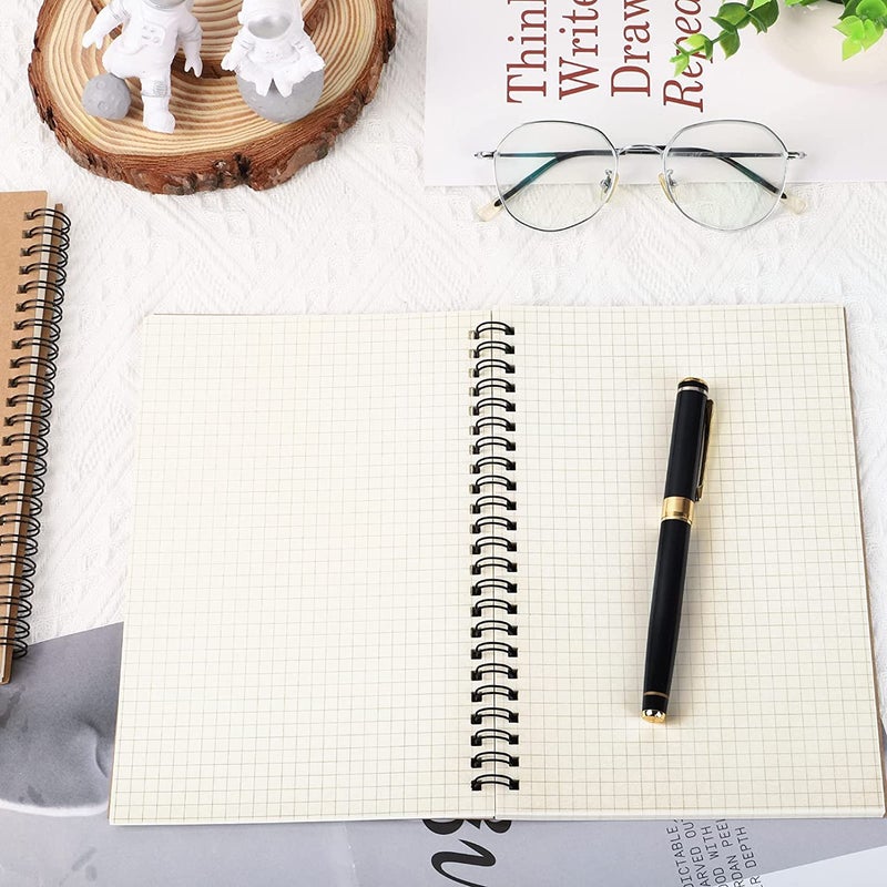 INNAXA 2 Pack A5 Grid Spiral Notebook, Kraft Cover 5mm Square Grid/Gridded Pages, Graph Ruled Wirebound Notebooks Bulk Journals, 320 Pages - Image 2