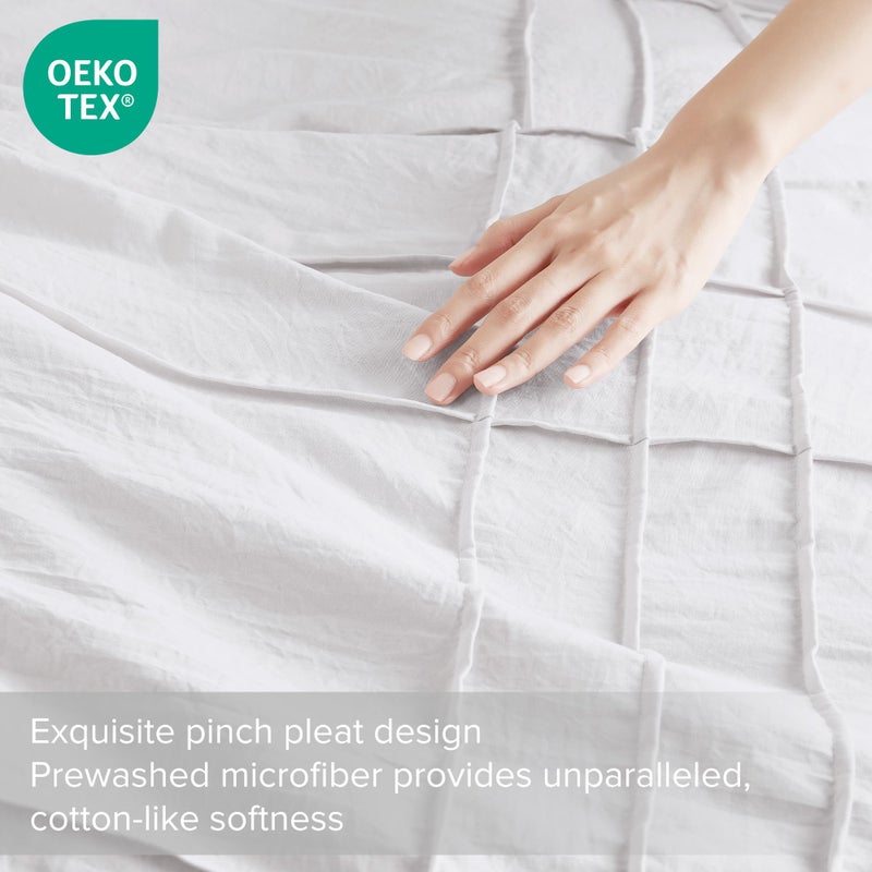 Comfort Spaces White Queen Size Comforter Set - 3 Piece Pintuck Pleated Bedding Set, All Season Lightweight, Extra Softness Pre-Washed Microfiber Queen Bed Set, Shams - Image 3