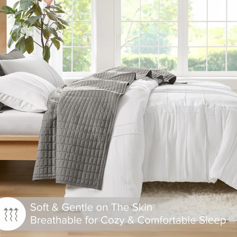 Comfort Spaces White Queen Size Comforter Set - 3 Piece Pintuck Pleated Bedding Set, All Season Lightweight, Extra Softness Pre-Washed Microfiber Queen Bed Set, Shams - Image 2