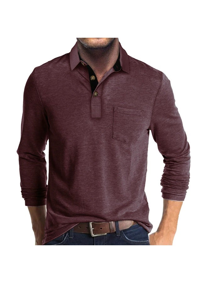 general Men's Casual Polo Shirts Classic Button Basic Long Sleeve Shirt Solid Color Cotton Tees Stylish Tops - Image 1