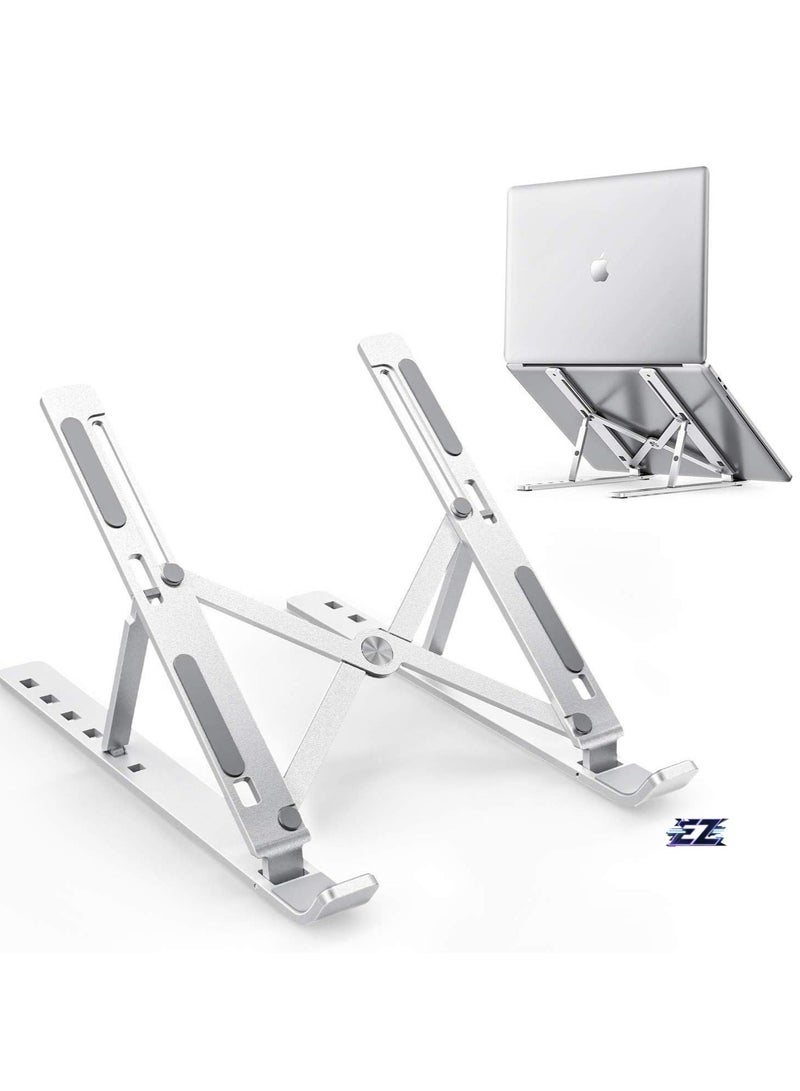 ELTRAZONE Creative Foldable Height Adjustable Laptop Stand with Ergonomic Design & Overheating Protection (Silver) - Image 1