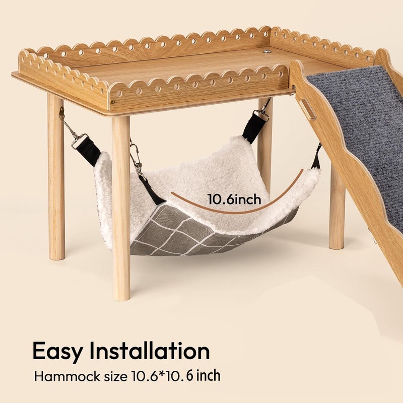 PStarDMoon 3-in-1 Guinea Pig Hideout, Large Wooden Guinea Pig House with Stairs, Hammock, Mat, and Chew Toys, Suitable for Small Rabbits, Guinea Pigs, Hamsters, and Other Rodents (Style 1) - Image 5