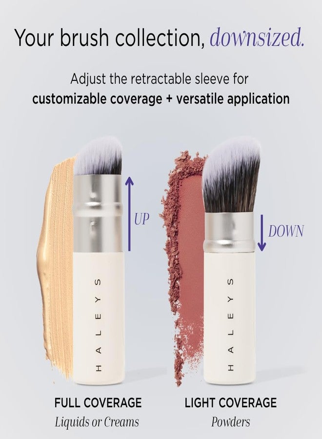 HALEYS Retractable Face Brush, VEGAN Dense, Angled Bristles & Adjustable Sleeve, Portable Makeup Brush for Quick, Easy Streak-Free Blending of Liquids, Creams, Powders, Travel-friendly Mess-Free Cap - Image 4
