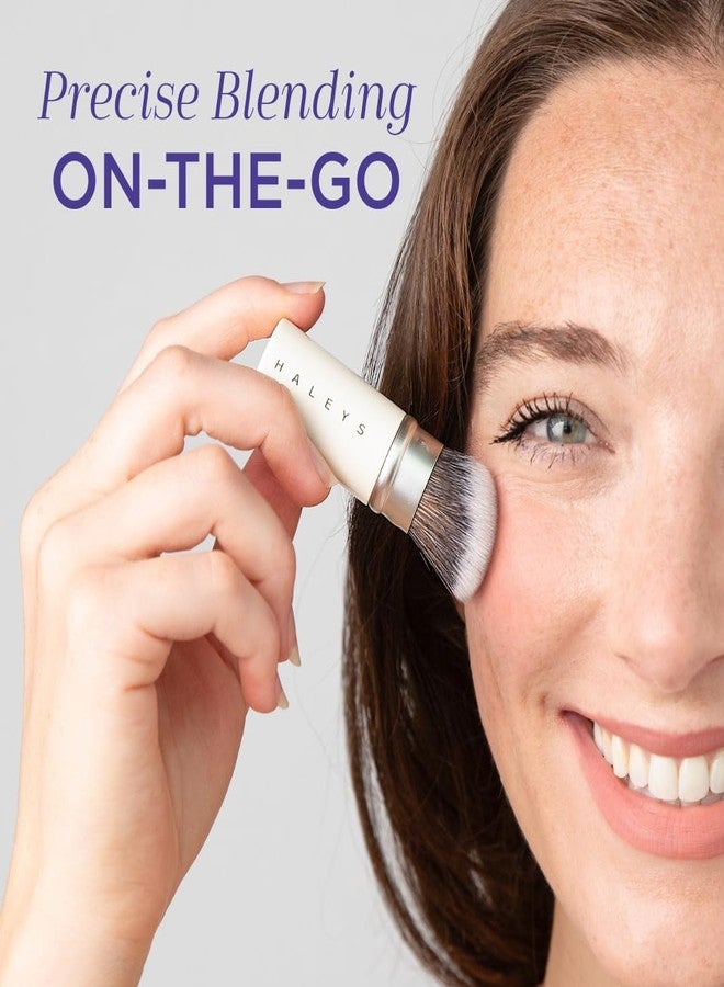 HALEYS Retractable Face Brush, VEGAN Dense, Angled Bristles & Adjustable Sleeve, Portable Makeup Brush for Quick, Easy Streak-Free Blending of Liquids, Creams, Powders, Travel-friendly Mess-Free Cap - Image 2
