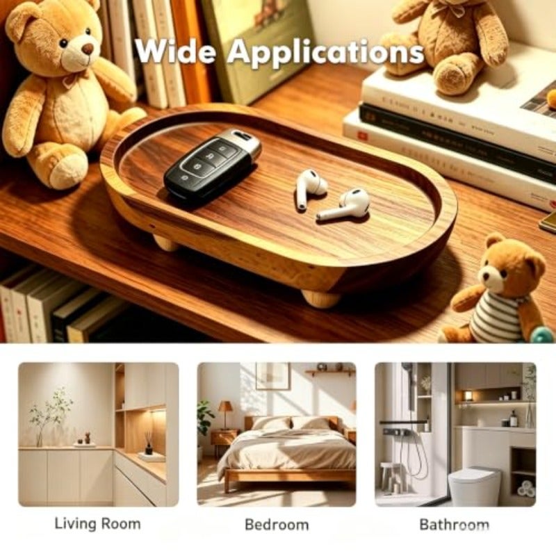 Wooden Jewelry Tray with Legs Solid Wood Vanity Catchall Tray Scratch-proof Display Stand for Perfume Cosmetics Smooth Organizer for Bedroom EntrywayBrown - Image 5