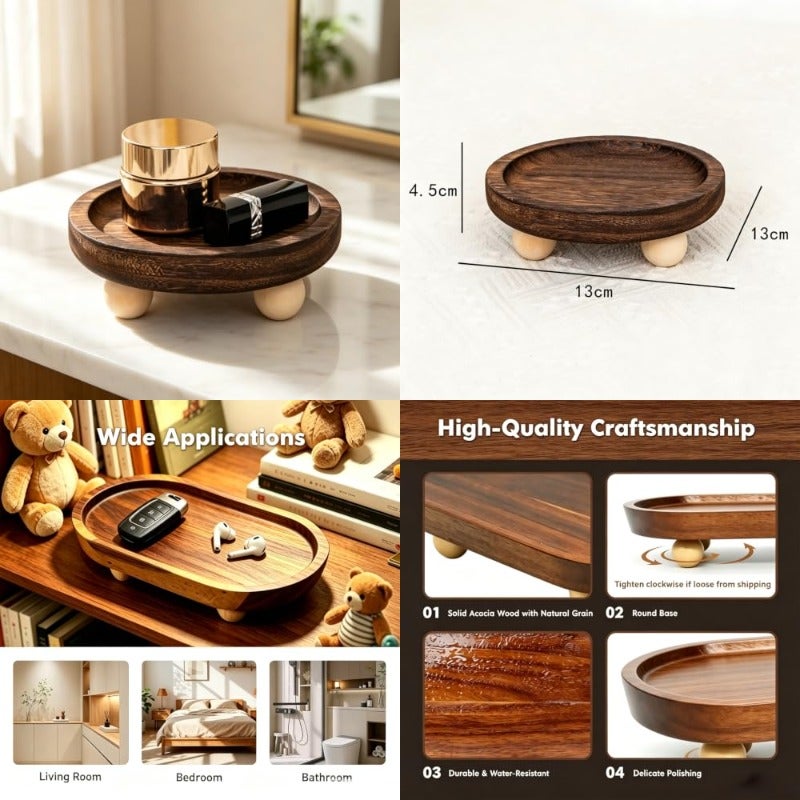 Wooden Jewelry Tray with Legs Solid Wood Vanity Catchall Tray Scratch-proof Display Stand for Perfume Cosmetics Smooth Organizer for Bedroom EntrywayBrown - Image 1