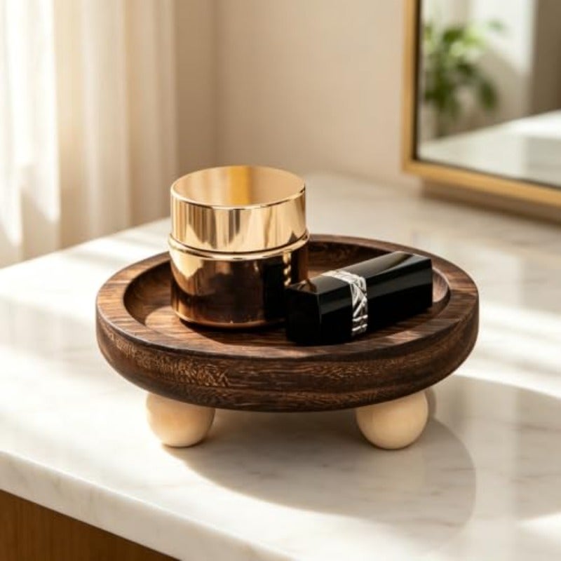 Wooden Jewelry Tray with Legs Solid Wood Vanity Catchall Tray Scratch-proof Display Stand for Perfume Cosmetics Smooth Organizer for Bedroom EntrywayBrown - Image 2