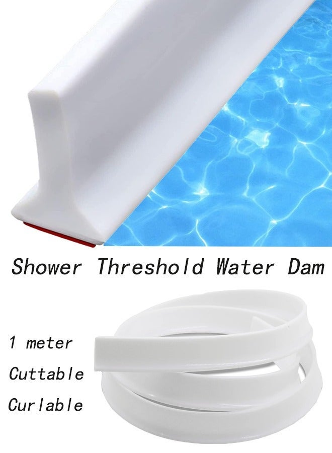 Aissiora Shower Threshold Water Dam Silicone Shower Water Self Adhesive Silicone Waterproof Barrier Bathroom and Kitchen Water Strip Dam Shower Guard for Bathroom Bathtub and Kitchen Countertop - Image 1