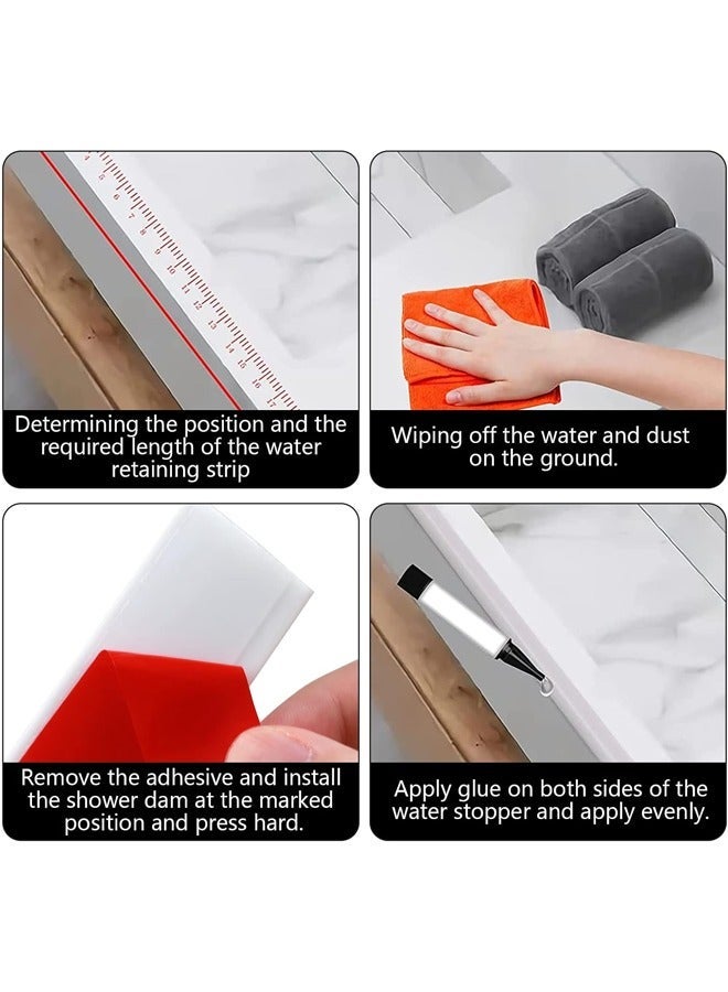 Aissiora Shower Threshold Water Dam Silicone Shower Water Self Adhesive Silicone Waterproof Barrier Bathroom and Kitchen Water Strip Dam Shower Guard for Bathroom Bathtub and Kitchen Countertop - Image 5