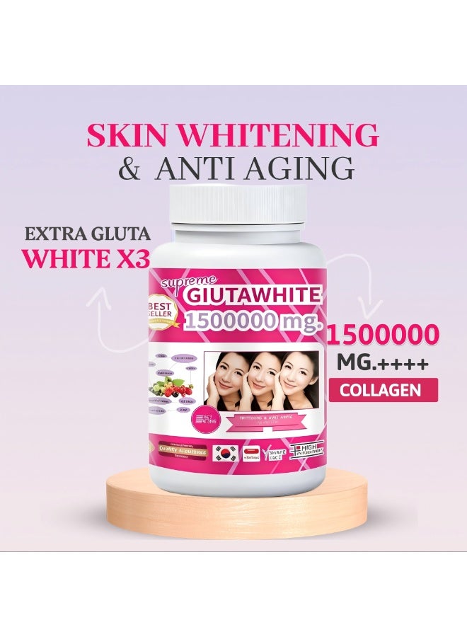 SUPREME Glutathione Skin Whitening & Anti Aging Softgel Daily 2 Capsules 30 Caps | Brighten Skin, Dark Spot & Acne Scar | V Shape Face | BIYODE - Image 2