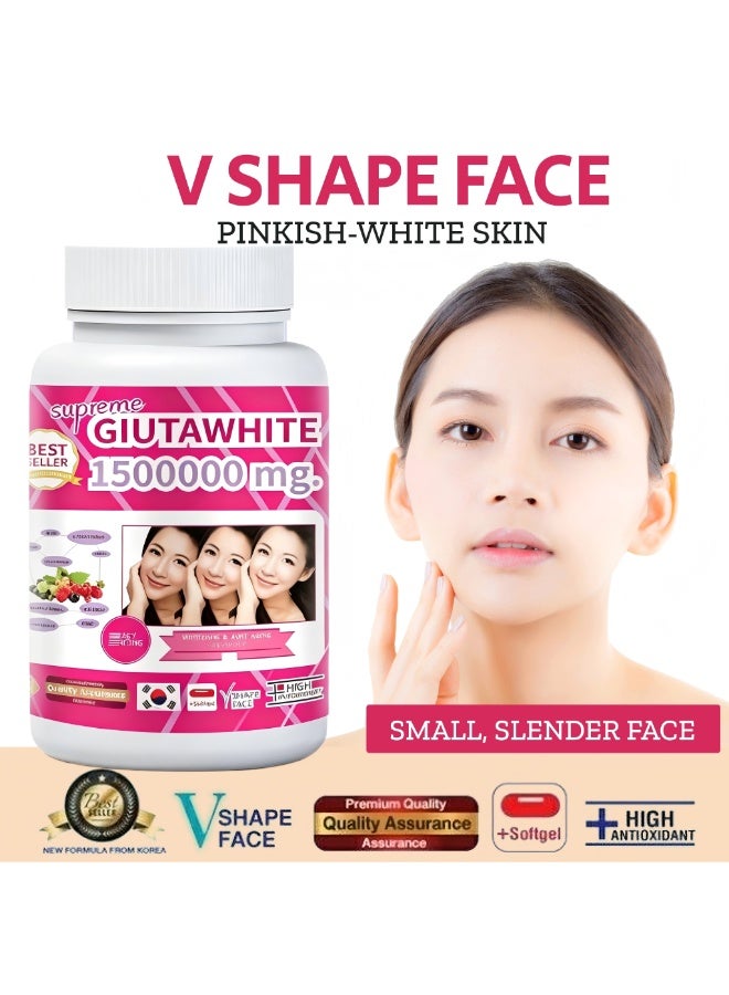 SUPREME Glutathione Skin Whitening & Anti Aging Softgel Daily 2 Capsules 30 Caps | Brighten Skin, Dark Spot & Acne Scar | V Shape Face | BIYODE - Image 1