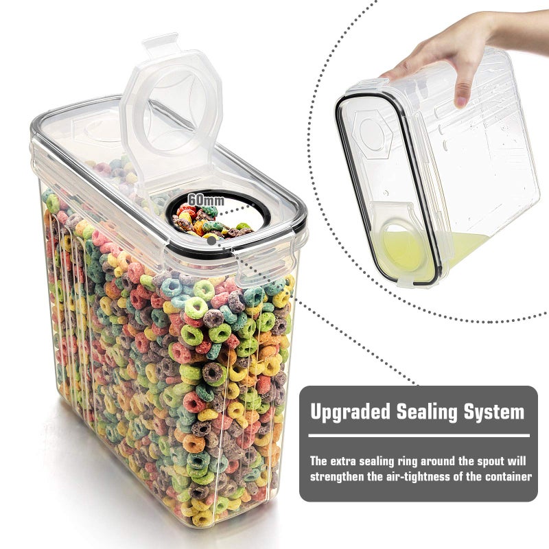 Wildone Wildone Cereal Storage Containers Set, Large BPA Free Plastic Airtight Food Storage Containers 4L for Cereal, Flour, Sugar, 6 Piece Set Cereal Dispensers with 20 Labels & Marker, Black  - Image 3