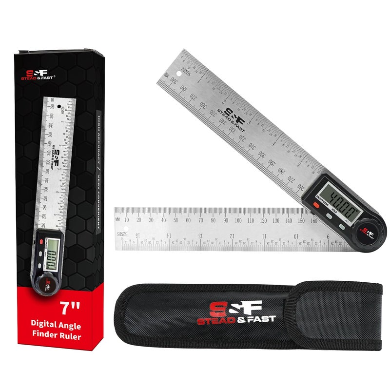 S&F STEAD & FAST Digital Angle Finder Tool for Woodworking 7 inch / 200 mm, Stainless Steel with Case, Digital Protractor Angle Finder for Measurement by S&F STEAD & FAST - Image 1