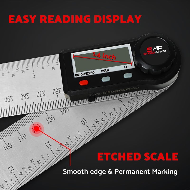S&F STEAD & FAST Digital Angle Finder Tool for Woodworking 7 inch / 200 mm, Stainless Steel with Case, Digital Protractor Angle Finder for Measurement by S&F STEAD & FAST - Image 3