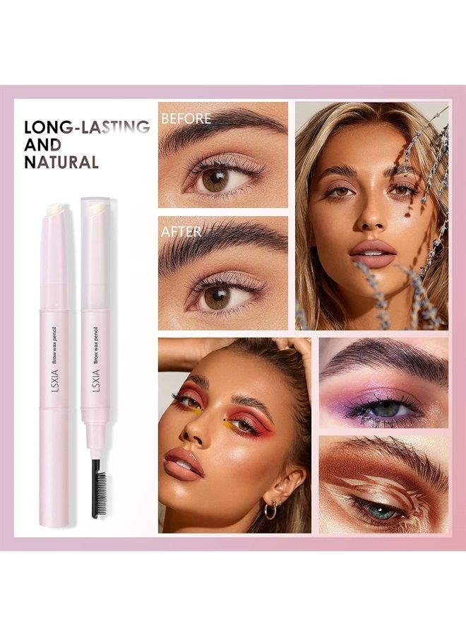 LSxia Double-headed Eye Brow Wax Pen, 2 in 1 Clear Eye-brow Gel Pencil with Eye-brow Comb, Waterproof Brow Gel / Eye-brow Styling Soap / Eye-brow Wax Pencil for Reshape the Boundary 3D Eyebrows Makeup - Image 1