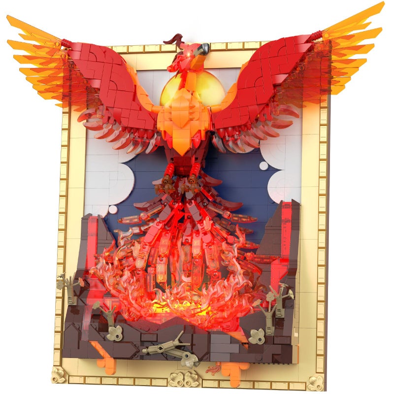 Brihappen Phoenix Nirvana Building Block Sets 1565 Pcs Magic Fire Phoenix Building Toys with LED Lights 15631378in 3D Framed Wall Art Firebird DIY Model Kit for Gifts Decorations Collectibles - Image 3