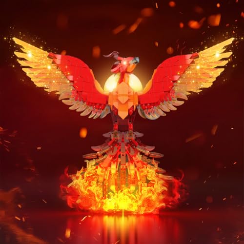 Brihappen Phoenix Nirvana Building Block Sets 1565 Pcs Magic Fire Phoenix Building Toys with LED Lights 15631378in 3D Framed Wall Art Firebird DIY Model Kit for Gifts Decorations Collectibles - Image 5