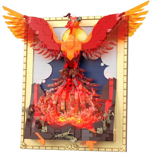 Brihappen Phoenix Nirvana Building Block Sets 1565 Pcs Magic Fire Phoenix Building Toys with LED Lights 15631378in 3D Framed Wall Art Firebird DIY Model Kit for Gifts Decorations Collectibles - Image 1