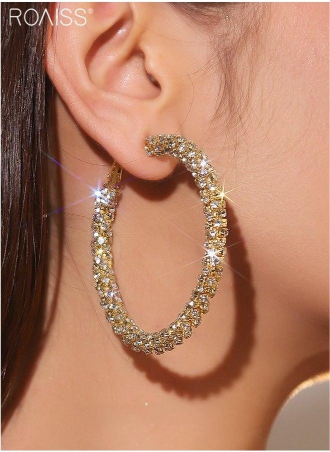 roaiss 1 Pair of 5cm Fully Drilled Large Earrings Exquisite Design Fashion Versatile Party Shiny Big Earrings Exaggerated Party Pairing with Gift Earrings  - Image 1