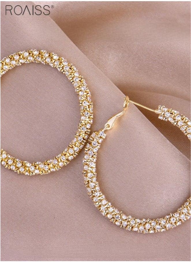 roaiss 1 Pair of 5cm Fully Drilled Large Earrings Exquisite Design Fashion Versatile Party Shiny Big Earrings Exaggerated Party Pairing with Gift Earrings  - Image 4