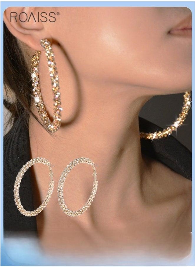 roaiss 1 Pair of 5cm Fully Drilled Large Earrings Exquisite Design Fashion Versatile Party Shiny Big Earrings Exaggerated Party Pairing with Gift Earrings  - Image 2