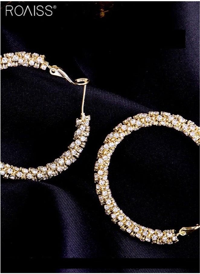 roaiss 1 Pair of 5cm Fully Drilled Large Earrings Exquisite Design Fashion Versatile Party Shiny Big Earrings Exaggerated Party Pairing with Gift Earrings  - Image 3
