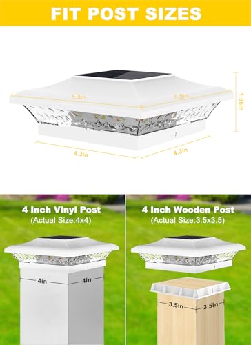 T-SUN TSUN 4x4 Post Cap Lights 6 Pack for VinylWooden FenceOutdoor Waterproof Warm Cool White Deck Solar Post Lights for Patio Garden Yard Lighting - Image 3