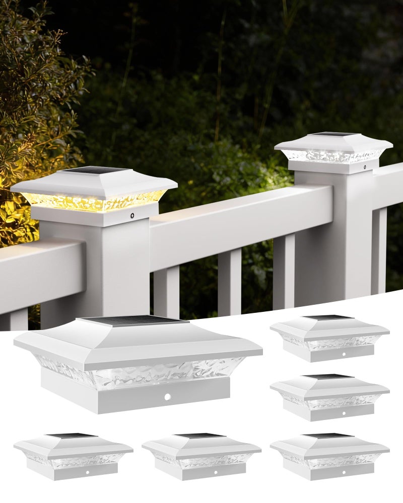 T-SUN TSUN 4x4 Post Cap Lights 6 Pack for VinylWooden FenceOutdoor Waterproof Warm Cool White Deck Solar Post Lights for Patio Garden Yard Lighting - Image 2