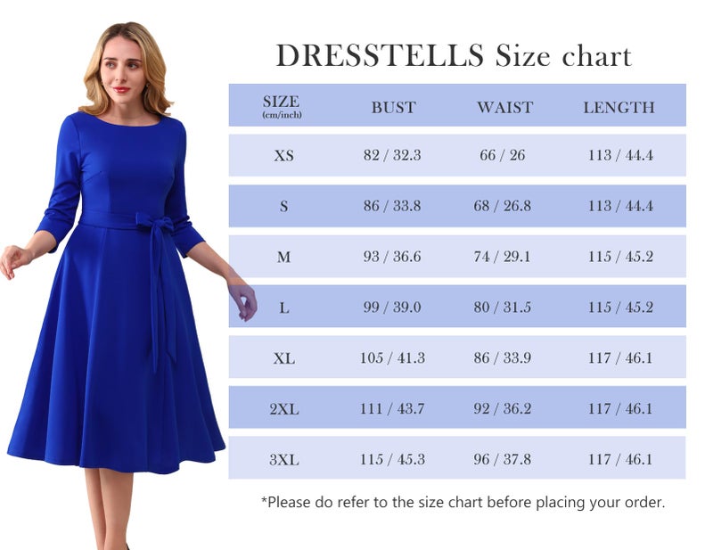 DRESSTELLS Vintage Formal Dress for Women, Wedding Guest Dresses Knee Length, 3/4 Sleeve Fit and Flare, Cocktail Party Prom Evening, 2025 Spring, Royal Blue L - Image 5