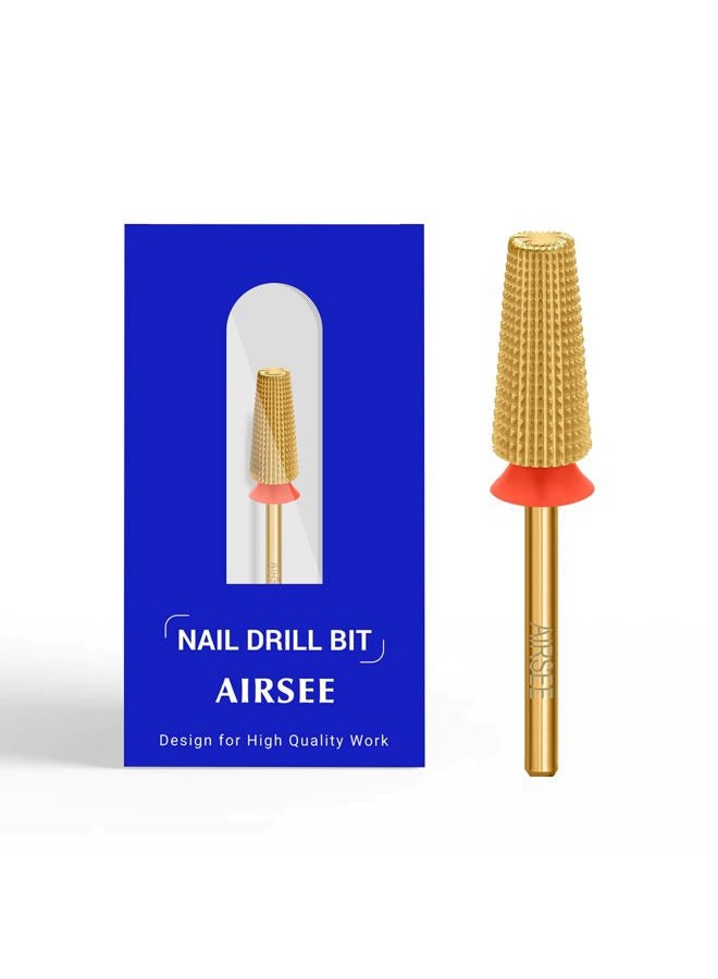 AIRSEE بت حفر الأظافر أكريليك 5 في 1 من كربيد التنجستن، رأس آلة كهربائية، نصيحة لتلميع الأظافر، إزالة سريعة للجيل 3/32"، استخدام تقني احترافي بطريقتين، ذهب TiN ناعم-F+XF+2XF - Image 1