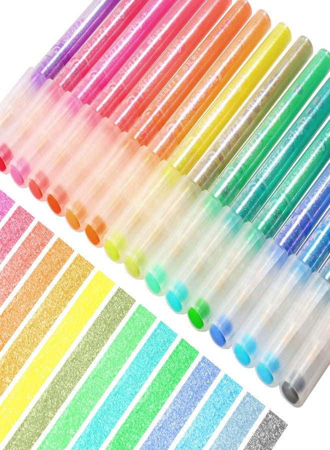 HANKU Glitter Highlighters, 16-Count, Chisel Tip Glitter Highlighters Assorted Colors, Sparkly Pastel Highlighter Markers for Adults Journaling Coloring Drawing Doodling - Image 1