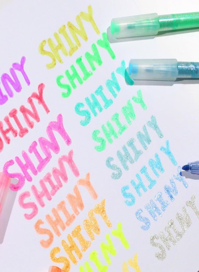 HANKU Glitter Highlighters, 16-Count, Chisel Tip Glitter Highlighters Assorted Colors, Sparkly Pastel Highlighter Markers for Adults Journaling Coloring Drawing Doodling - Image 2
